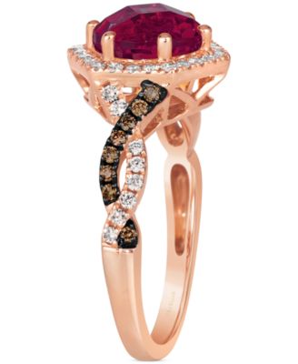Raspberry Rhodolite (2-1/2 ct. t.w.) & Diamond (3/8 ct. t.w.) Halo Twist Ring in 14k Rose Gold