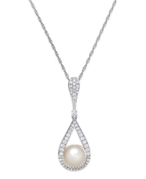 image of Cultured Freshwater Pearl (8mm) and Diamond (1/3 ct. t.w.) Pendant Necklace in 14k White Gold