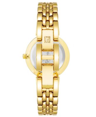 Women's Three Hand Quartz Round Gold-Tone Alloy Link Bracelet Watch, 30mm
