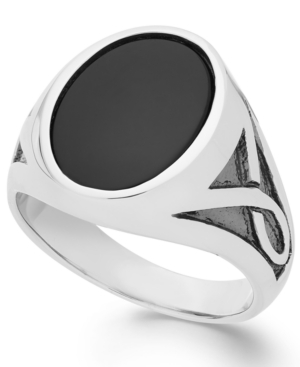 image of Men-s Onyx Oval Ring in Sterling Silver (3-1/3 ct. t.w.)