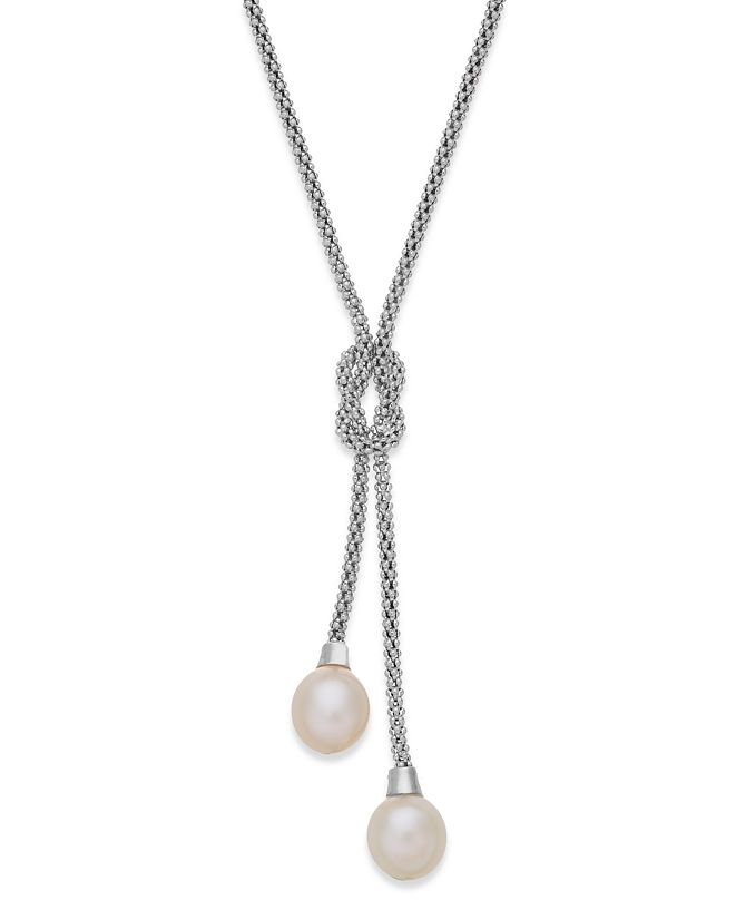 Macy's Cultured Freshwater Pearl Lariat Knot Necklace in Sterling ...