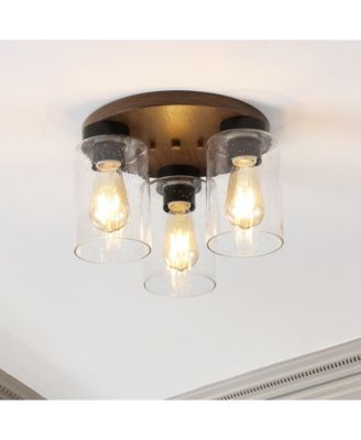 Nola 13" 3-Light Bohemian Farmhouse Iron, Seeded Glass LED Semi Flush Mount