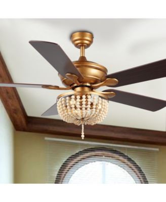 Erin 52" 3-Light Rustic Farmhouse Iron, Wood Bead Mobile-App, Remote-Controlled LED Ceiling Fan