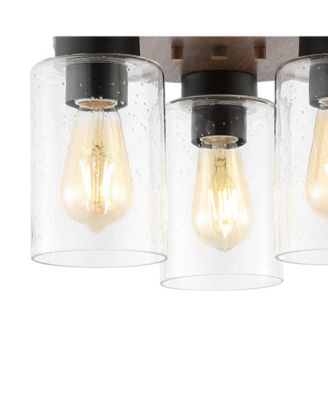 Nola 13" 3-Light Bohemian Farmhouse Iron, Seeded Glass LED Semi Flush Mount