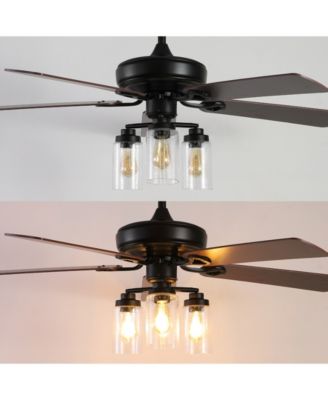 Lucas 52" 3-Light Rustic Industrial Iron, Wood, Seeded Glass Mobile-App, Remote-Controlled LED Ceiling Fan