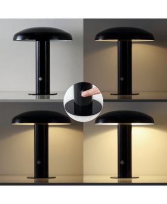 Suillius 11" Contemporary Bohemian Rechargeable, Cordless Iron Integrated LED Mushroom Table Lamp