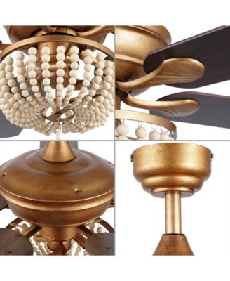 Erin 52" 3-Light Rustic Farmhouse Iron, Wood Bead Mobile-App, Remote-Controlled LED Ceiling Fan