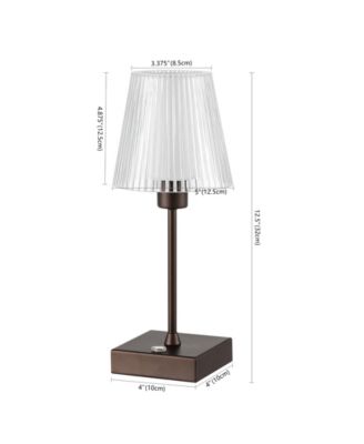 Oscar 12.5" Modern Industrial Rechargeable, Cordless Iron, Acrylic Integrated LED Table Lamp with Ribbed Shade