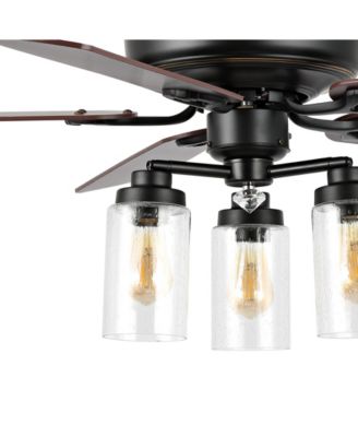 Lucas 52" 3-Light Rustic Industrial Iron, Wood, Seeded Glass Mobile-App, Remote-Controlled LED Ceiling Fan