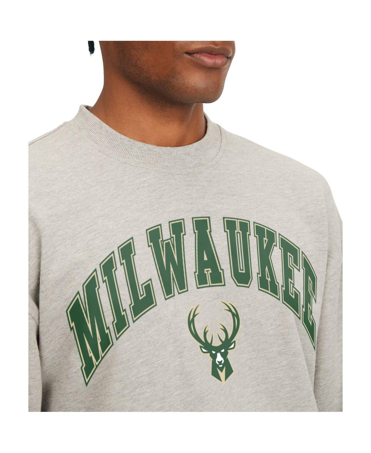 Shop Tommy Jeans Men's  Gray Milwaukee Bucks James Patch Pullover Sweatshirt