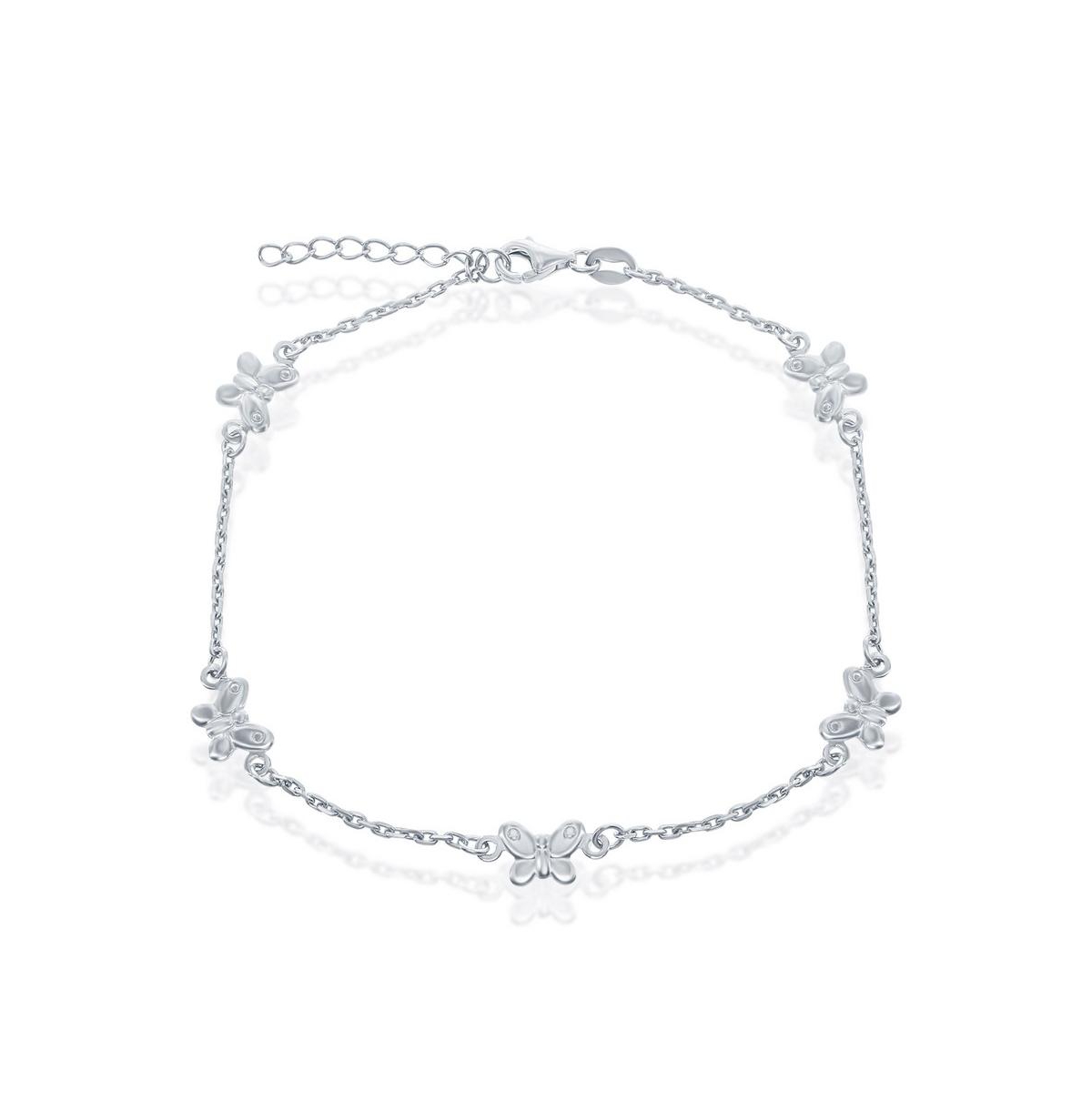 Sterling Silver Butterfly Anklet - Silver