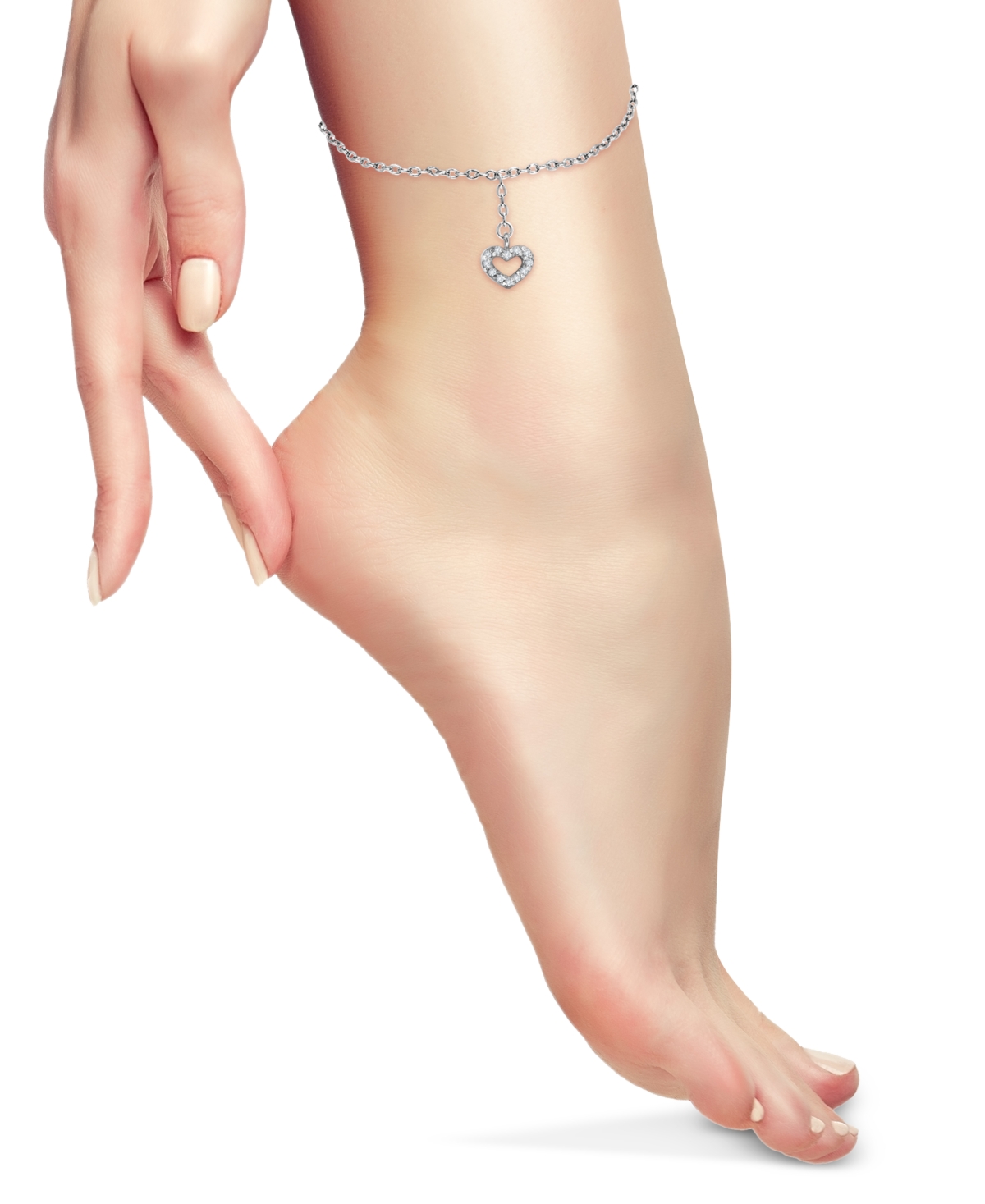Giani Bernini Cubic Zirconia Heart Drop Charm Ankle Bracelet in Sterling Created for Macy's - SILVER