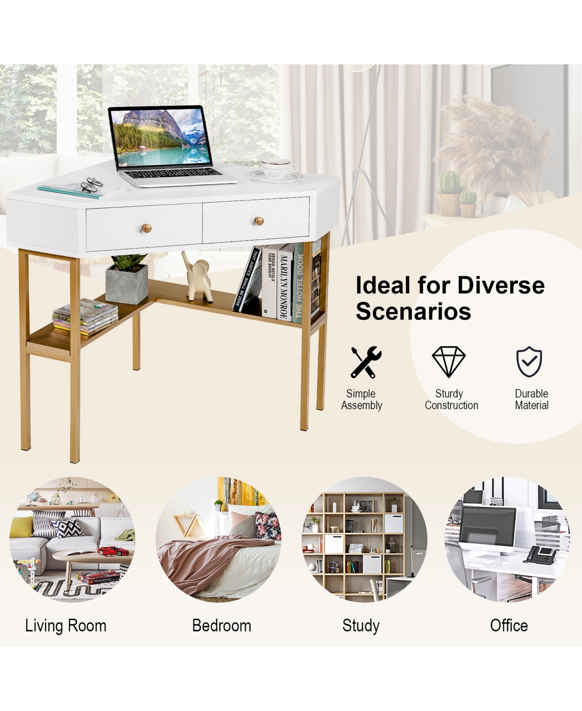 Costway Corner Computer Desk Writing Workstation Study Desk w/ 2 Drawers