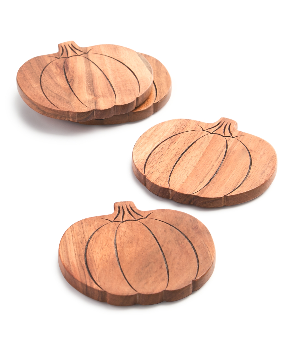 Charter Club Pumpkin Acacia Wood Coasters, Set of 4, Created for Macys