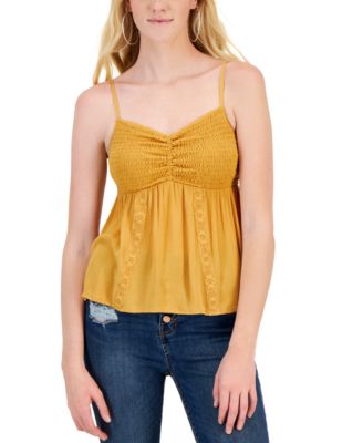 Hippie Rose - Juniors' Smocked Crochet-Trim Tank Top