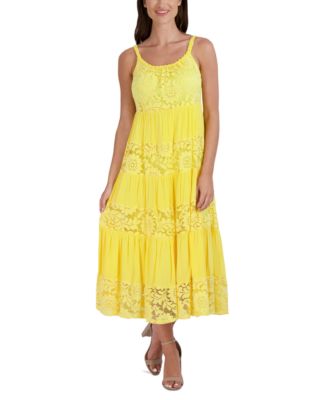 Robbie Bee - Women's Lace-Inset Tiered Maxi Dress