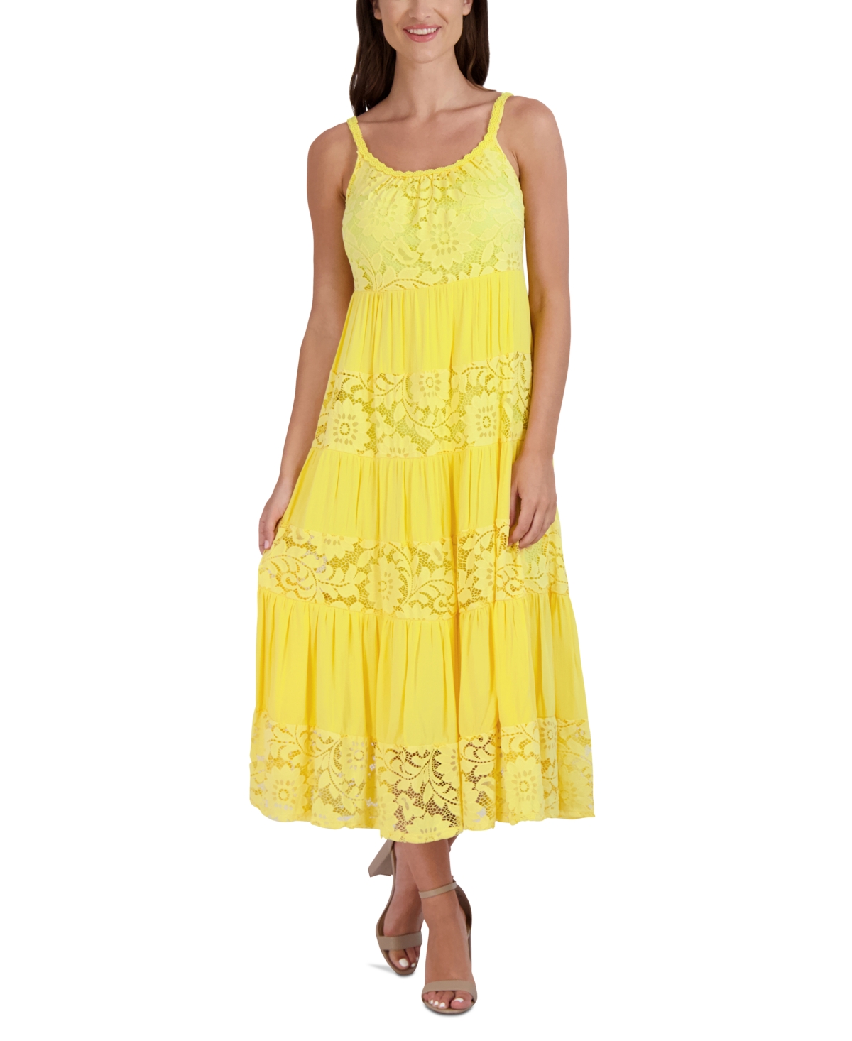 Women's Scoop-Neck Sleeveless Midi Dress - Yellow