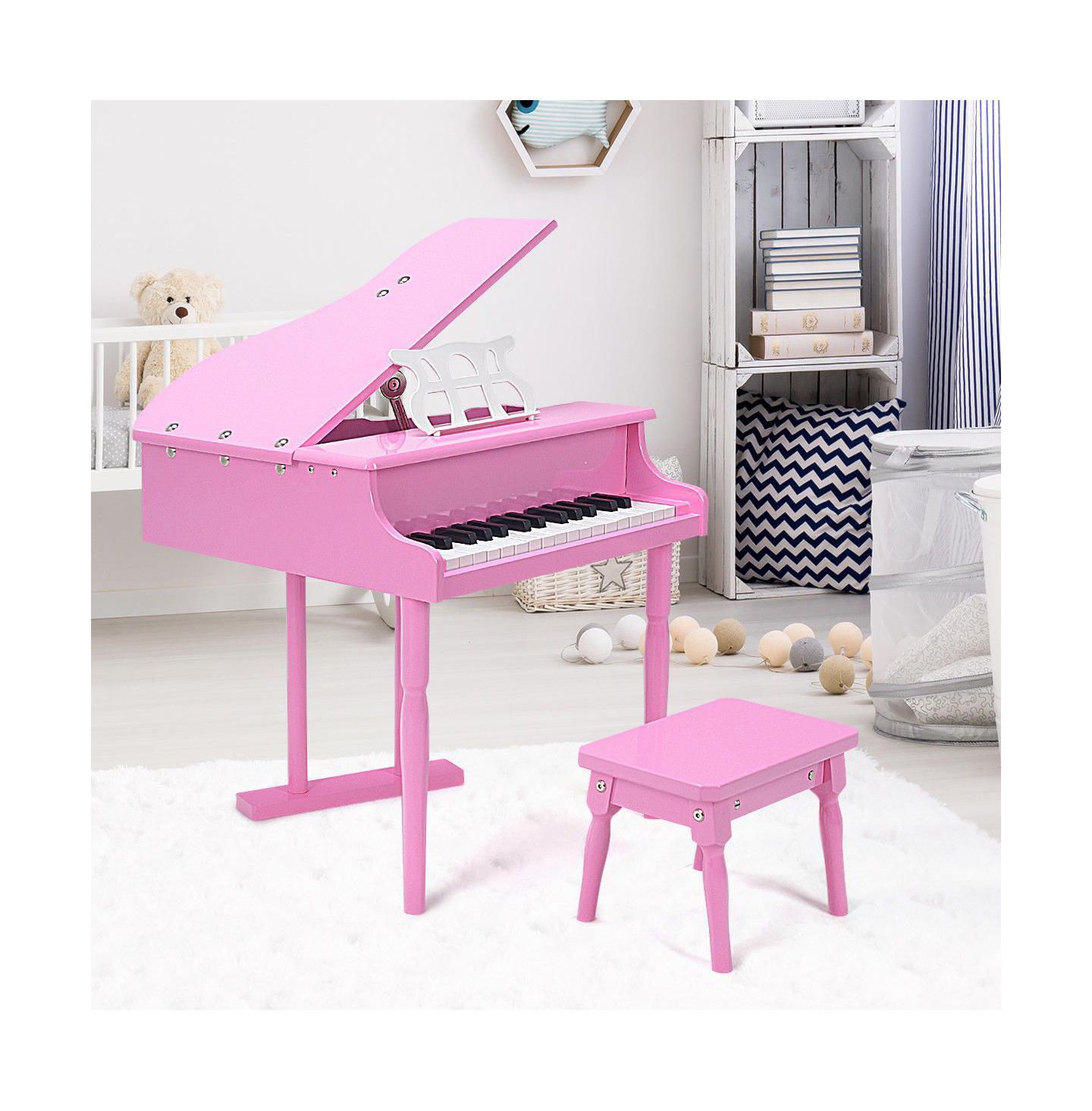 Детские игрушки Costway 30-Key Wood Baby Grand Piano, 2-Piece Set, Ages 1+, цвет: Розовый — фото 2