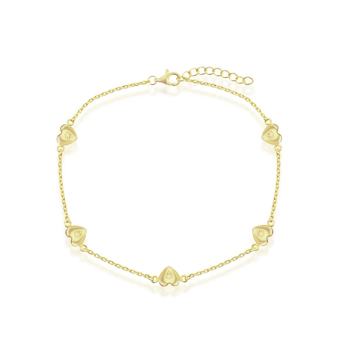Sterling Silver Station Hearts Anklet w/ Stamping - Gold