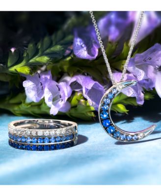 Denim Ombr&eacute; Sapphire (3/8 ct. t.w.) & White Sapphire Accent Crescent Moon 18" Pendant Necklace in 14k White Gold