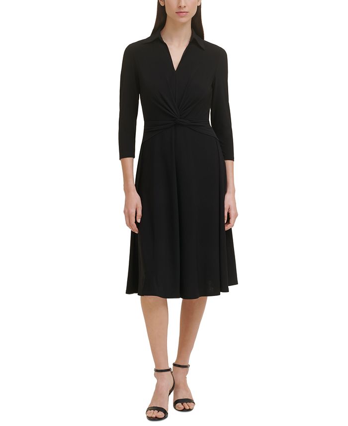 Tommy Hilfiger Petite Knot-Front Fit & Flare Dress - Macy's