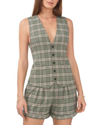 1.STATE - Women's Summer Plaid Button-Down V-Neck Vest