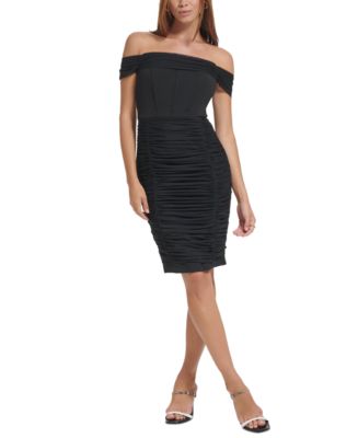 Calvin Klein Women's Off-The-Shoulder Corset Ruched Dress - Macy's