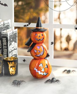 14.25" H Halloween Lighted Stacked Resin Pumpkin Table Decor