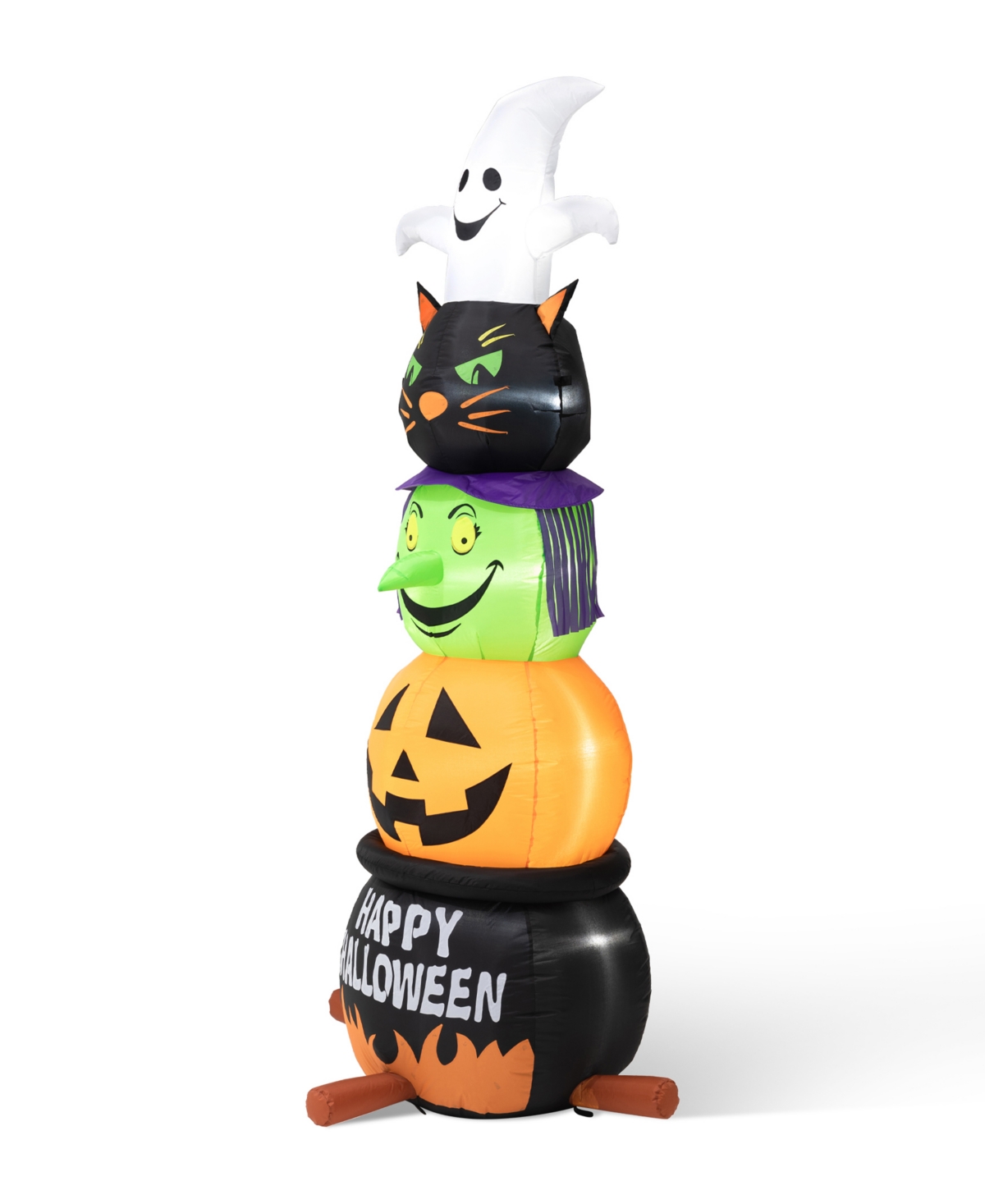 Glitzhome 8' Lighted Halloween Inflatable Stacked Ghost, Black Cat, Witch Pumpkin Decor In Multi