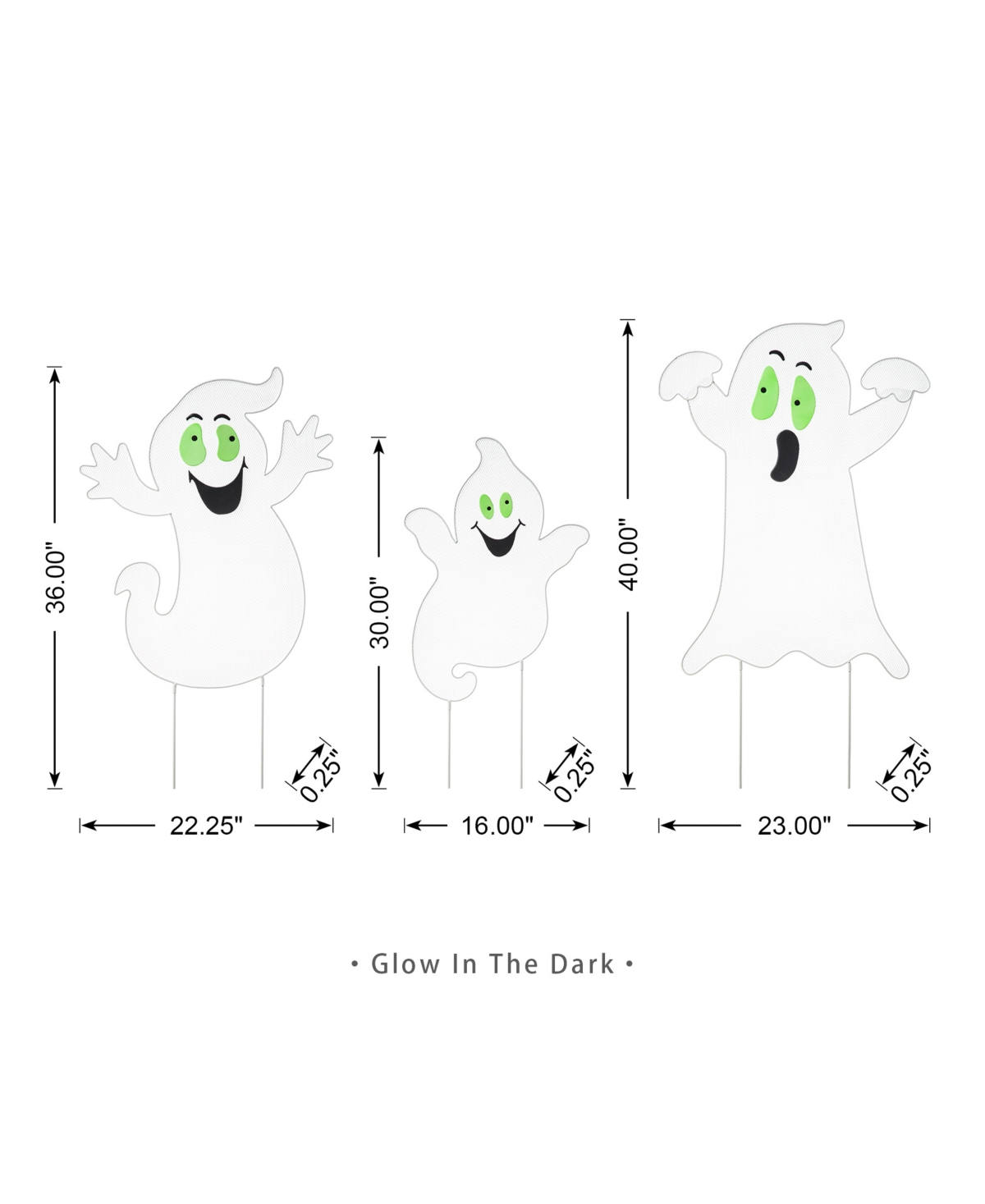 Glitzhome H Halloween Metal Mesh Glow in Dark Ghost Family Yard Stake, Set of 3