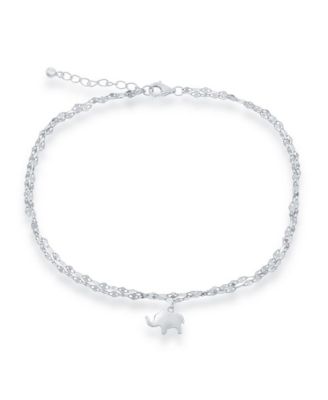 Sterling Silver Double Strand Mirror Chain w/ Elephant Anklet