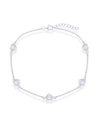 Sterling Silver Station Hearts Anklet w/ Stamping