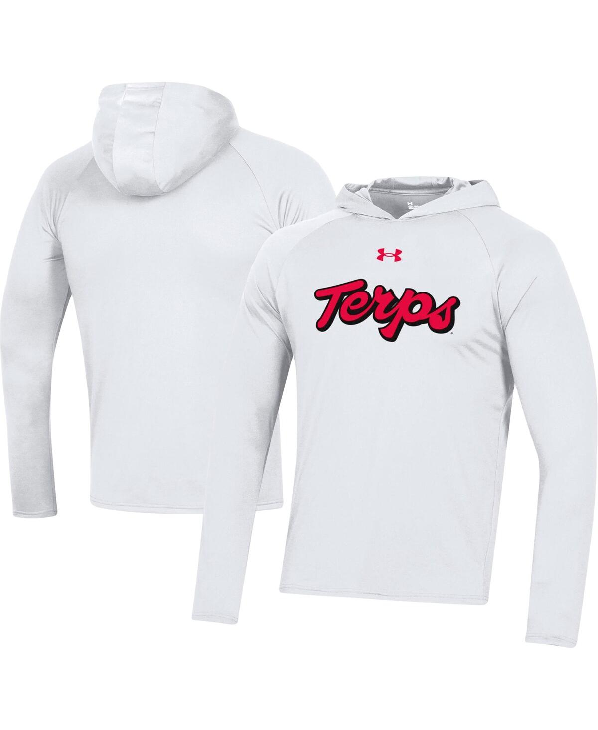 Shop Under Armour Men's  White Maryland Terrapins School Logo Raglan Long Sleeve Hoodie Performance T-shir