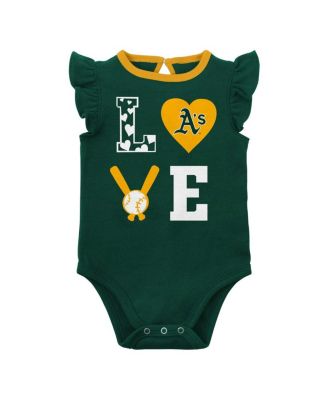 Newborn and Infant Boys and Girls Green, Gold Oakland Athletics Three-Piece Love of Baseball Bib Bodysuit and Booties Set