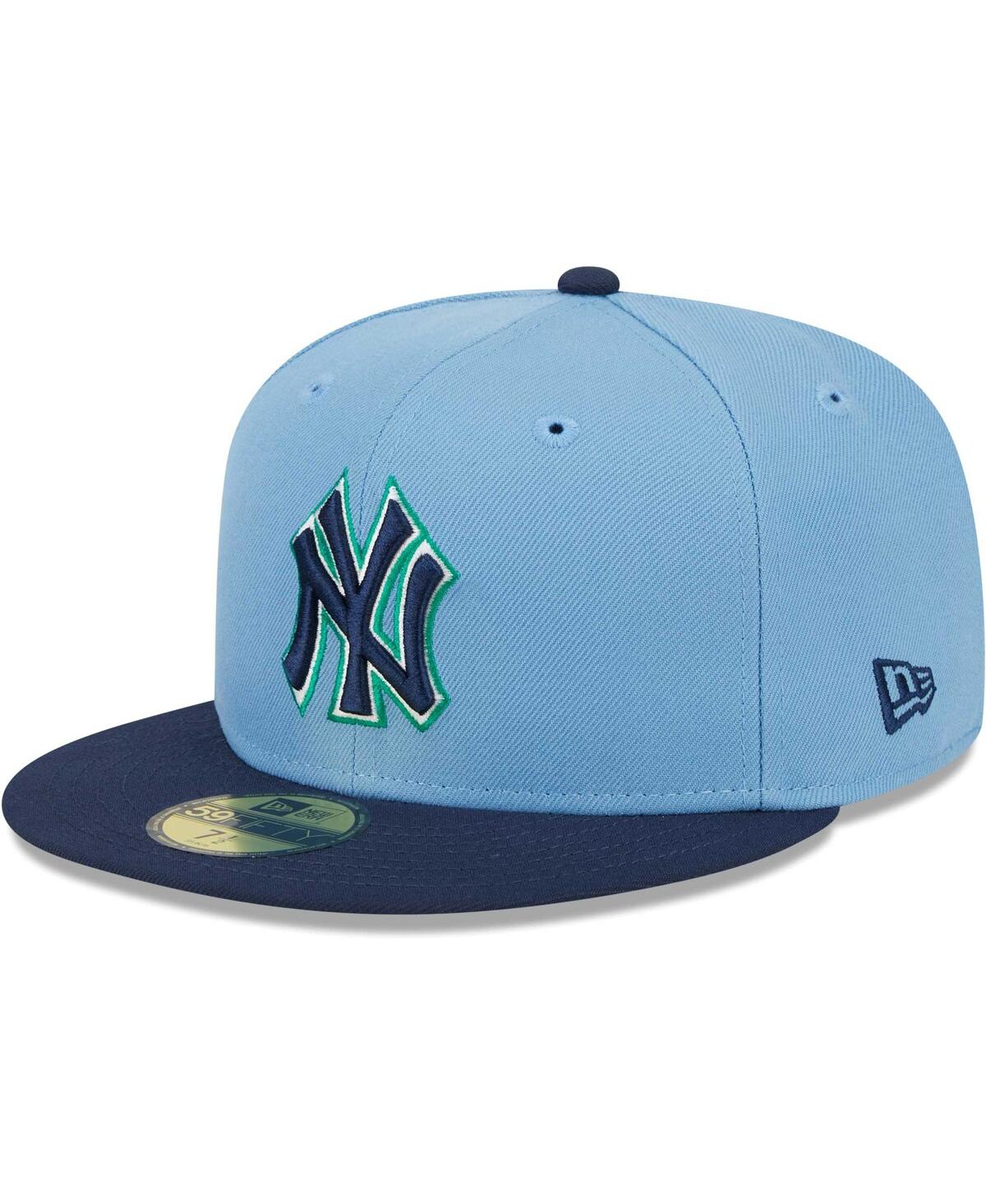 Shop New Era Men's  Light Blue, Navy New York Yankees Green Undervisor 59fifty Fitted Hat In Light Blue,navy