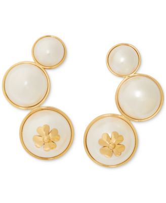 kate spade new york - Gold-Tone Spade Flower Emblem Imitation Pearl Drop Earrings