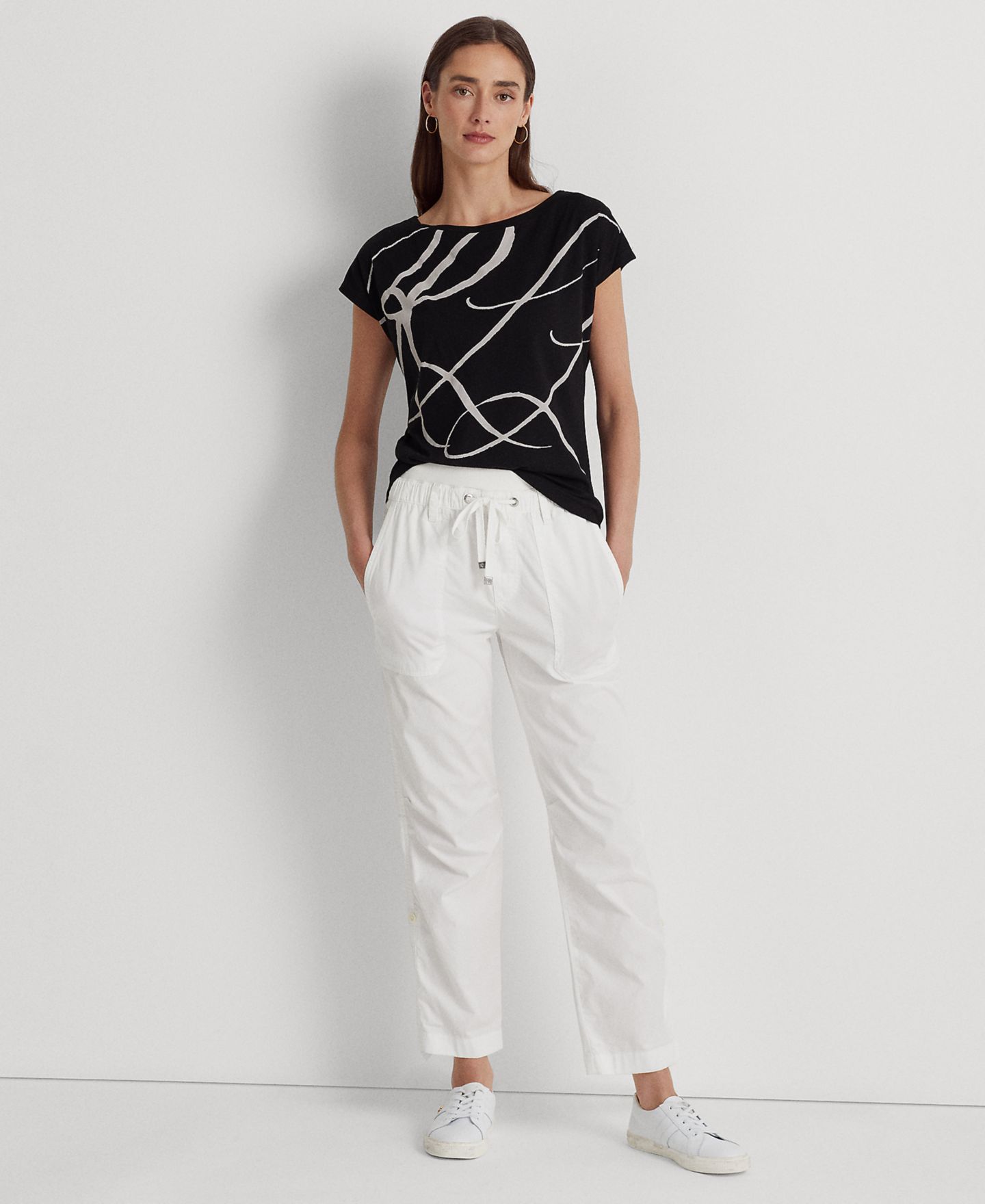 Женский топ Lauren Ralph Lauren Logo-Print Short-Sleeve Top, цвет: Чёрный — фото 3