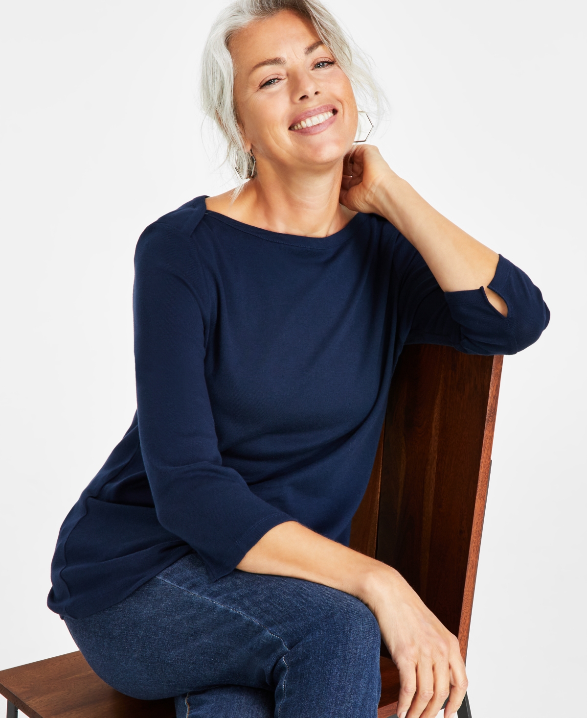 Style & Co Women's Pima Cotton 3/4-Sleeve Boat-Neck Top, Created for Macy's