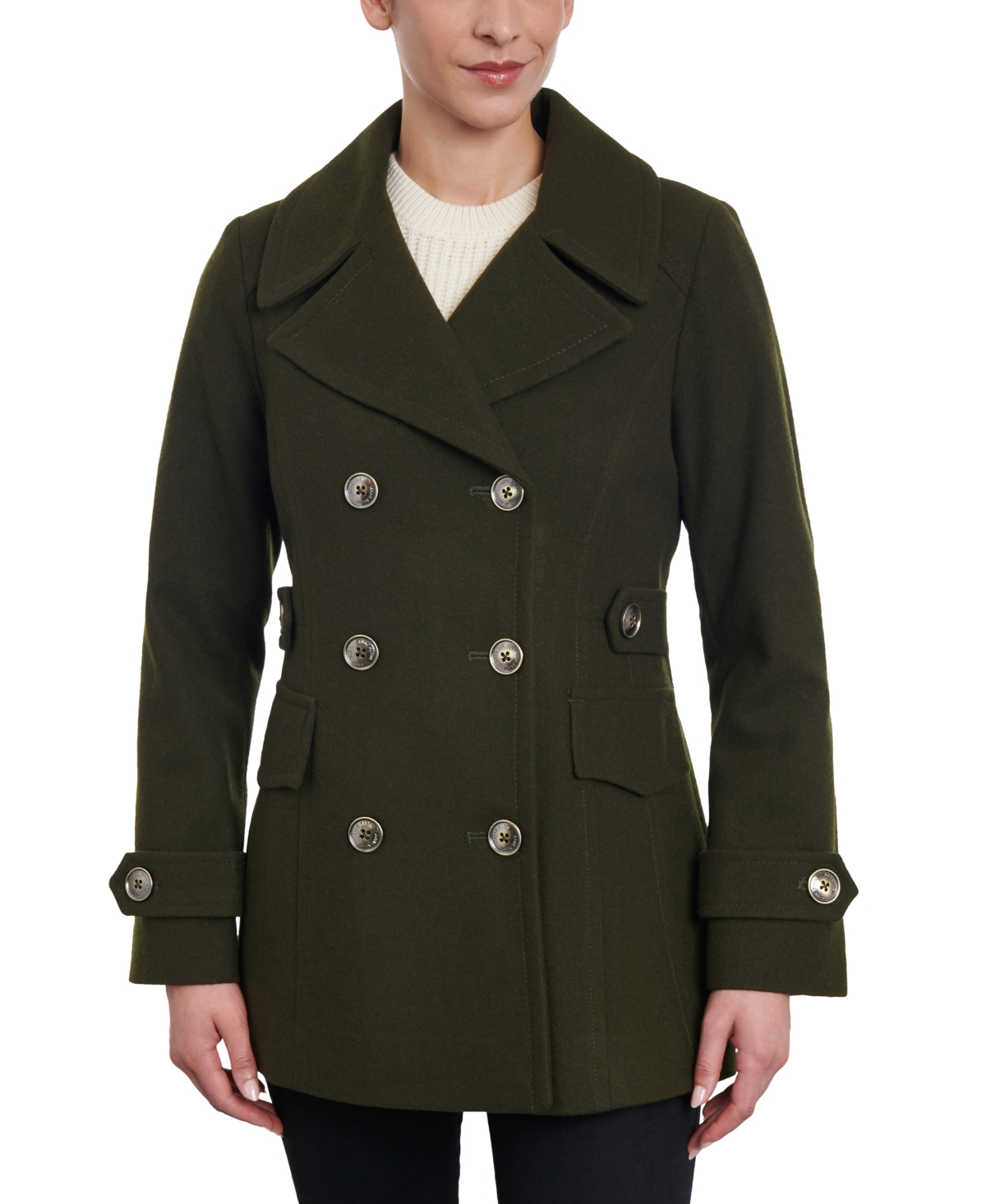 Anne Klein Women's Double-breasted Wool Blend Peacoat, Created For Macy's In Loden