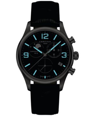 Men's Swiss Chronograph DS-8 Moon Phase Black Leather Strap Watch 42mm