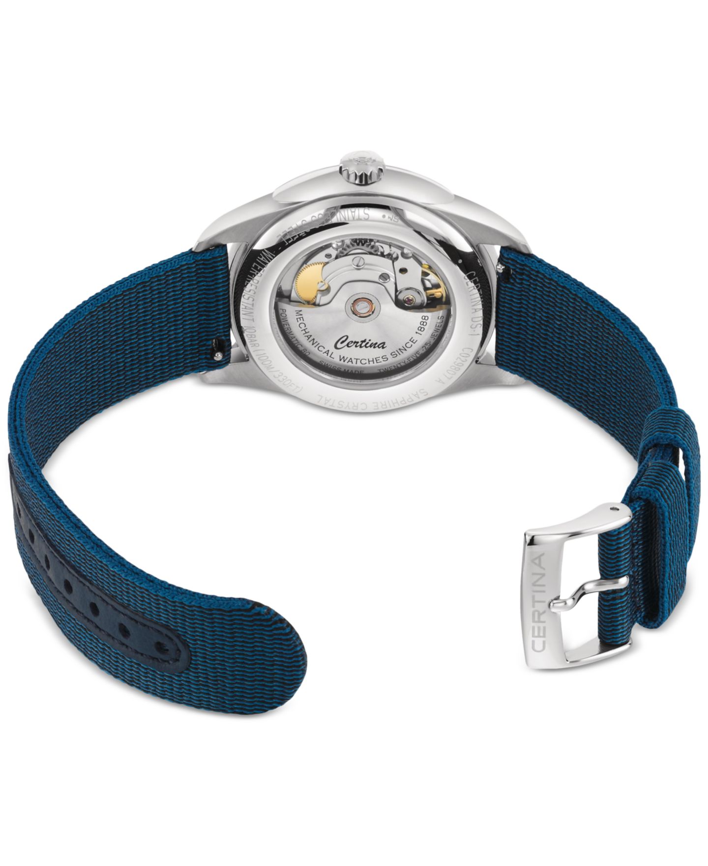Мужские часы Certina Automatic DS-1 с синим ремешком, 40 мм, подарочный набор — фото 4