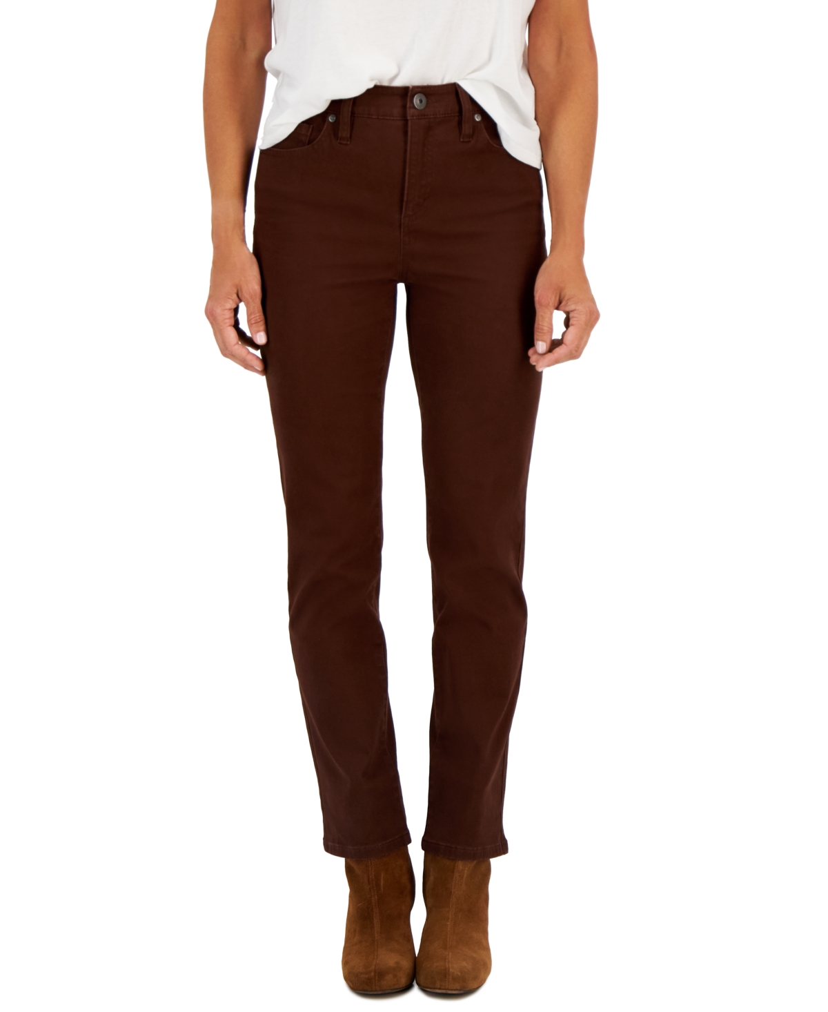 Macy's Petite High Rise Natural Straight-leg Jeans, Created For  In Grand Brown