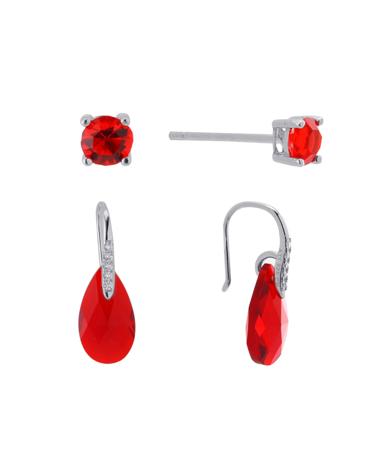 Gianni Bernini 2-Pair Crystal Teardrop Stud Earrings Set (1.34 ct. t.w.) in Sterling Silver
