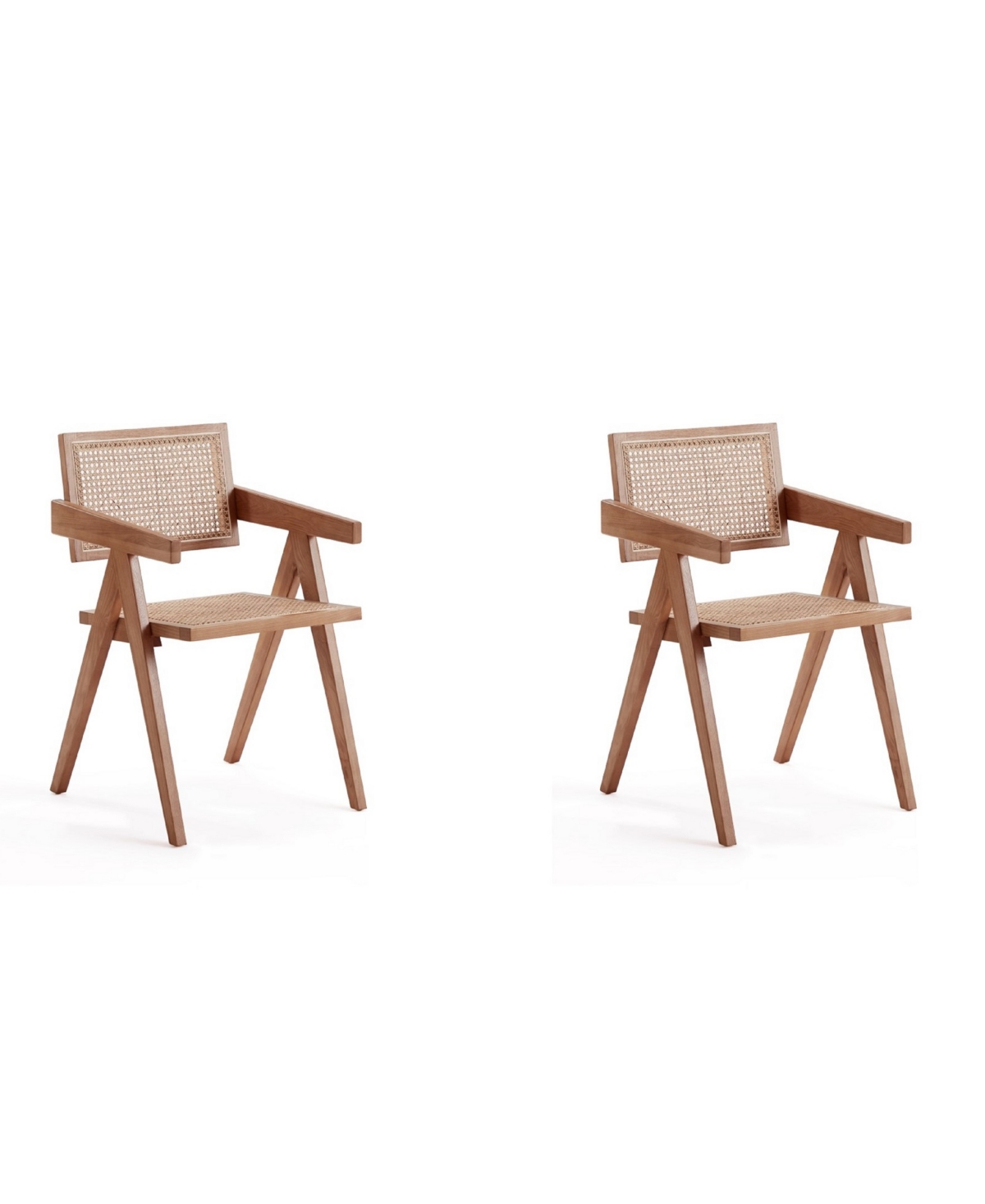 Manhattan Comfort Hamlet 2-piece Ash Wood And Natural Cane Rectangular Seat Dining Arm Chair In Nature