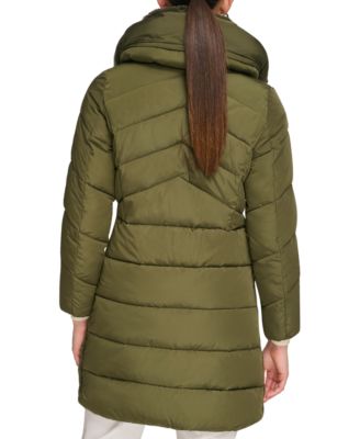 Women's Faux-Sherpa Collar Hooded Stretch Puffer Coat, Created for Macy's