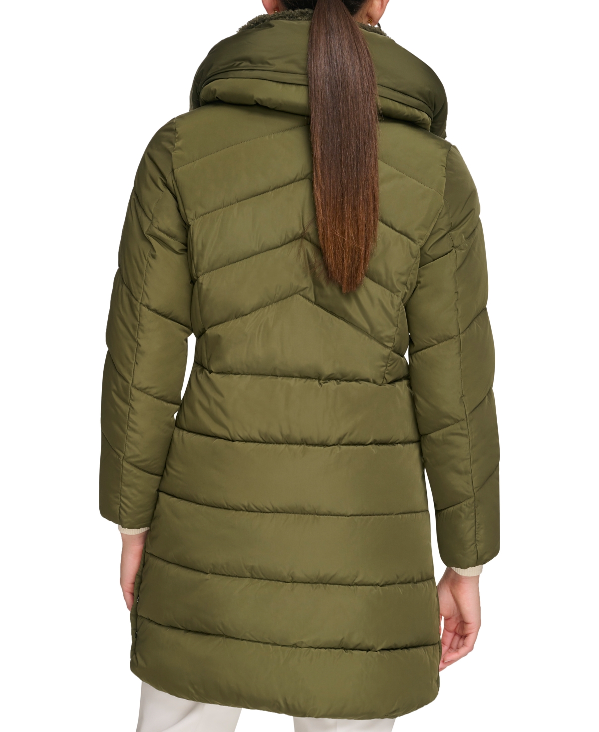 Calvin Klein Women's Faux-Sherpa Collar Hooded Stretch Puffer Coat, Created for Macy's