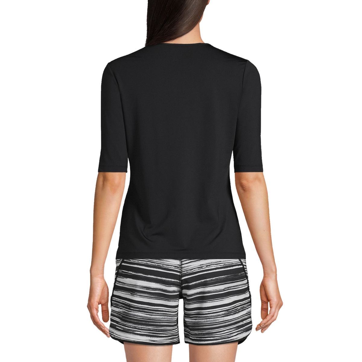 Lands' End Women's SunShade Upf 50 Elbow Sleeve Relaxed Rash Guard