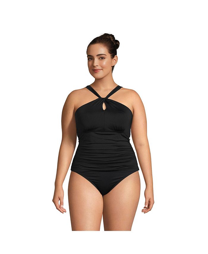 Lands' End Women's Plus Size Chlorine Resistant High Neck Swim Dress One Piece Swimsuit Adjustable Straps