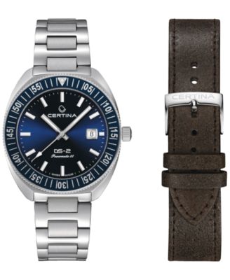 Men's Swiss Automatic DS-2 Stainless Steel Bracelet & Brown Leather Strap Watch 41mm Gift Set