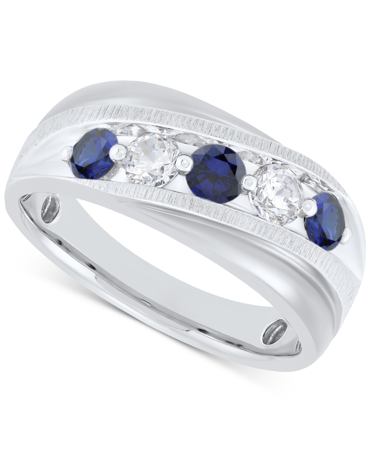 Grown With Love Men's Lab Grown Sapphire (3/4 Ct. T.w.) & Lab Grown Diamond (3/8 Ct. T.w.) Swirl Band In 10k Gold In White Gold